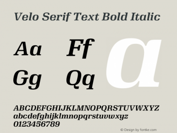 Velo Serif Text Bold Italic Version 1.100;PS Version 1.001;PS 1.1;hotconv 1.;hotconv 1.0.73;makeotf.lib2.5.5900 Font Sample