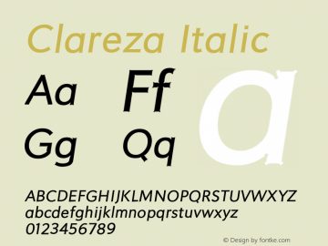 Clareza Italic Version 1.000;PS 001.000;hotconv 1.0.70;makeotf.lib2.5.58329 Font Sample