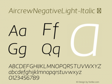 AircrewNegativeLight-Italic ☞ Version 1.000;com.myfonts.easy.tiponautas.aircrew.negative-light-italic.wfkit2.version.4EVr Font Sample