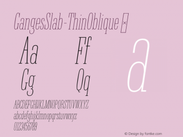 GangesSlab-ThinOblique ☞ Version 1.000;PS 001.000;hotconv 1.0.88;makeotf.lib2.5.64775;com.myfonts.easy.rohh.ganges-slab.thin-oblique.wfkit2.version.4FFS图片样张