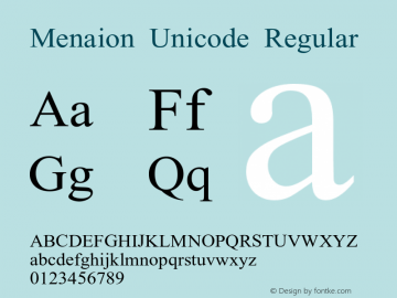 Menaion Unicode Regular 2.0 Font Sample