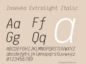 Iosevka Extralight Italic 1.9.6 Font Sample