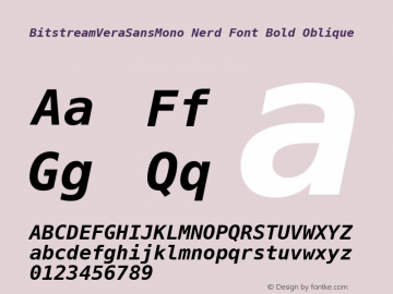 BitstreamVeraSansMono Nerd Font Bold Oblique Release 1.10 Font Sample