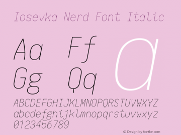 Iosevka Nerd Font Italic 1.8.4; ttfautohint (v1.5) Font Sample