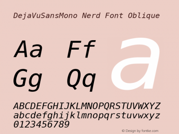 DejaVuSansMono Nerd Font Oblique Version 2.37 Font Sample