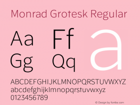 Monrad Grotesk Regular Version 2.010;PS Version 2.0;hotconv 1.0.78;makeotf.lib2.5.61930图片样张