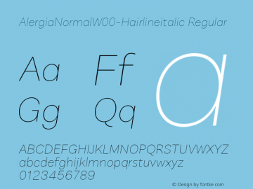 AlergiaNormalW00-Hairlineitalic Regular Version 1.00 Font Sample