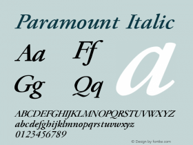 Paramount Italic Altsys Fontographer 3.5  5/27/92 Font Sample