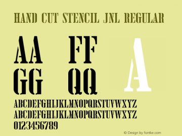 Hand Cut Stencil JNL Regular Version 1.000 - 2016 initial release Font Sample