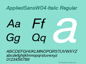 AppliedSansW04-Italic Regular Version 1.00 Font Sample