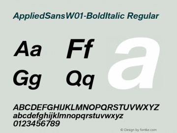 AppliedSansW01-BoldItalic Regular Version 1.00 Font Sample