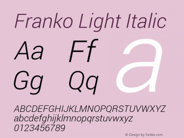 Franko Light Italic Version 1.200310; 2013图片样张