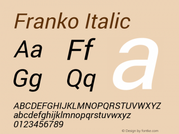 Franko Italic Version 1.200310; 2013 Font Sample