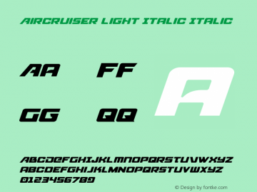 Aircruiser Light Italic Italic Version 2.0; 2016 Font Sample