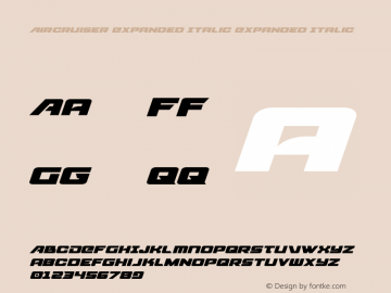 Aircruiser Expanded Italic Expanded Italic Version 2.0; 2016 Font Sample