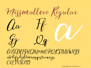 Missmallove Regular Unknown Font Sample