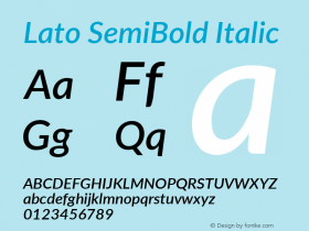 Lato SemiBold Italic Version 2.015; 2015-08-06; http://www.latofonts.com/ Font Sample