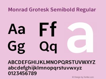 Monrad Grotesk Semibold Regular Version 2.010;PS Version 2.0;hotconv 1.0.78;makeotf.lib2.5.61930 Font Sample