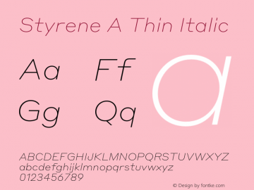 Styrene A Thin Italic Version 1.1 2016图片样张