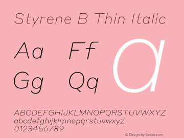 Styrene B Thin Italic Version 1.1 2016图片样张