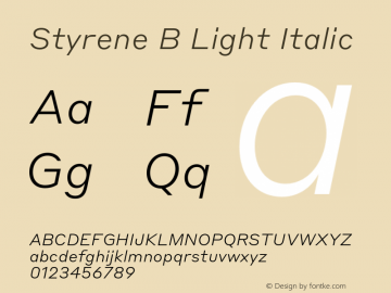 Styrene B Light Italic Version 1.1 2016图片样张