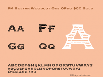 FM Bolyar Woodcut One OPro 900 Bold Version 1.160;com.myfonts.easy.fontmaker.fm-bolyar-typecraft.woodcut-one-opro-900.wfkit2.version.4GeT图片样张