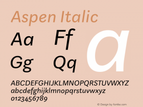 Aspen Italic Version 1.001 Font Sample