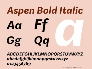 Aspen Bold Italic Version 1.001 Font Sample