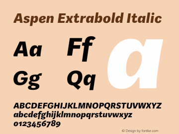 Aspen Extrabold Italic Version 1.001 Font Sample