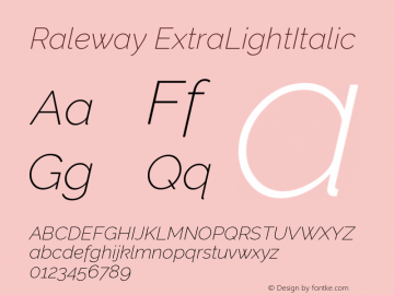 Raleway ExtraLightItalic Version 001.001图片样张