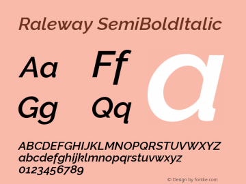 Raleway SemiBoldItalic Version 001.001 Font Sample