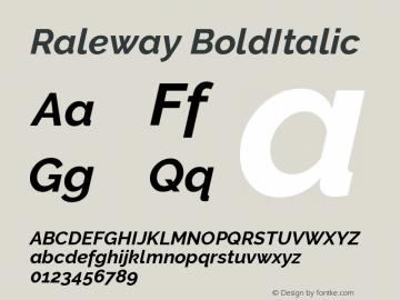 Raleway BoldItalic Version 001.001 Font Sample