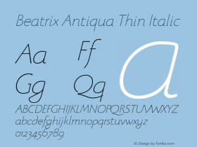 Beatrix Antiqua Thin Italic Version 1.008 Font Sample