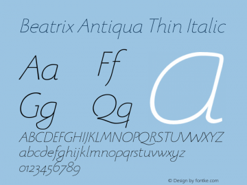 Beatrix Antiqua Thin Italic Version 1.008图片样张