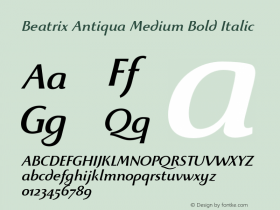 Beatrix Antiqua Medium Bold Italic Version 1.008 Font Sample