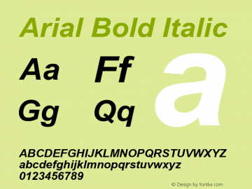 Arial Bold Italic Version 6.90 Font Sample