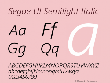 Segoe UI Semilight Italic Version 5.29 Font Sample