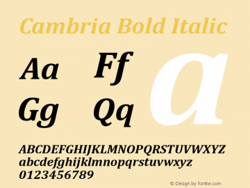 Cambria Bold Italic Version 6.96 Font Sample