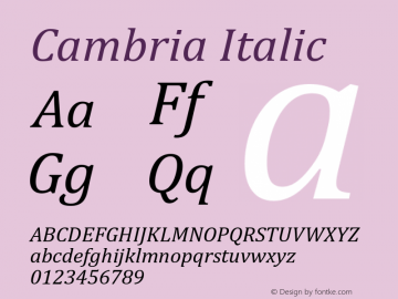 Cambria Italic Version 6.96 Font Sample
