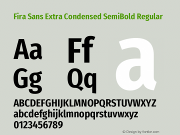 Fira Sans Extra Condensed SemiBold Regular Version 4.203 Font Sample
