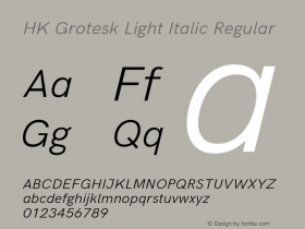 HK Grotesk Light Italic Regular Version 1.000 Font Sample