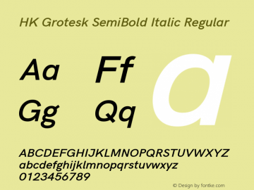 HK Grotesk SemiBold Italic Regular Version 1.000 Font Sample