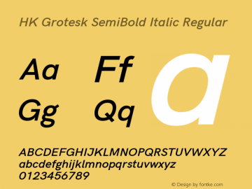 HK Grotesk SemiBold Italic Regular Version 1.000 Font Sample