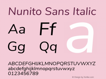 Nunito Sans Italic Version 2.000; ttfautohint (v1.4.1)图片样张