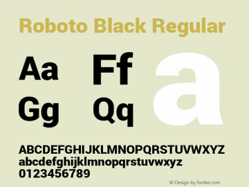 Roboto Black Regular Version 1.100141; 2013 Font Sample