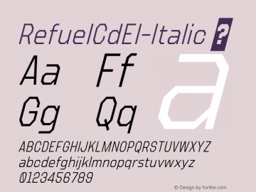 RefuelCdEl-Italic ☞ Version 1.000;com.myfonts.easy.typodermic.refuel.condensed-extralight-italic.wfkit2.version.4GCr Font Sample