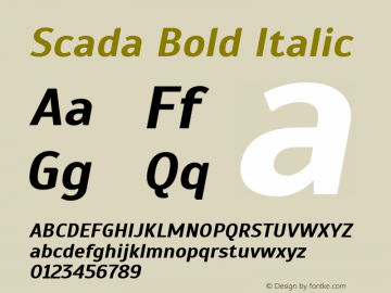Scada Bold Italic Version 4.000 Font Sample