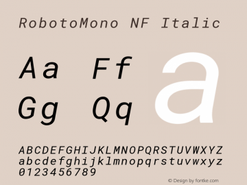 RobotoMono NF Italic Version 2.000986; 2015; ttfautohint (v1.3) Font Sample