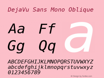 DejaVu Sans Mono Oblique Version 2.37 Font Sample