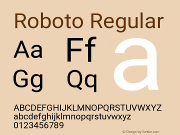 Roboto Regular Version 2.136; 2016 Font Sample